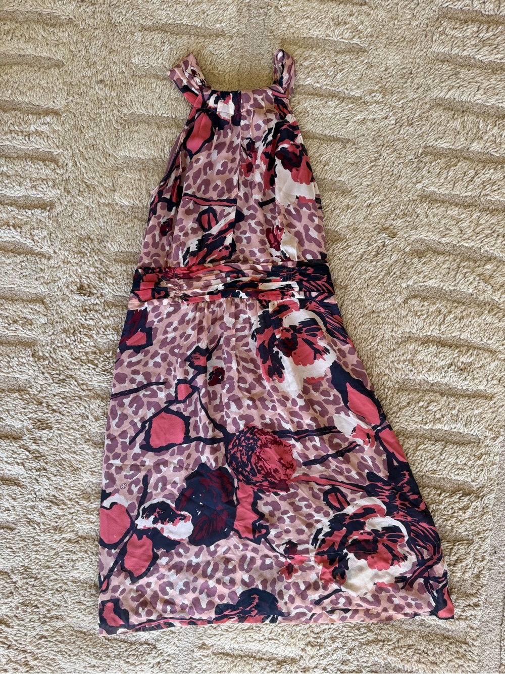 Tory Burch Pink, Mauve and Navy Floral-Print Silk Dress